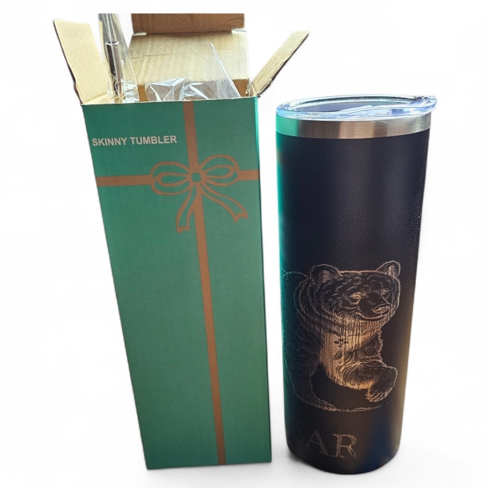 Mama Bear 20 Ounce Matte Black Laser Engraved Skinny Tumbler